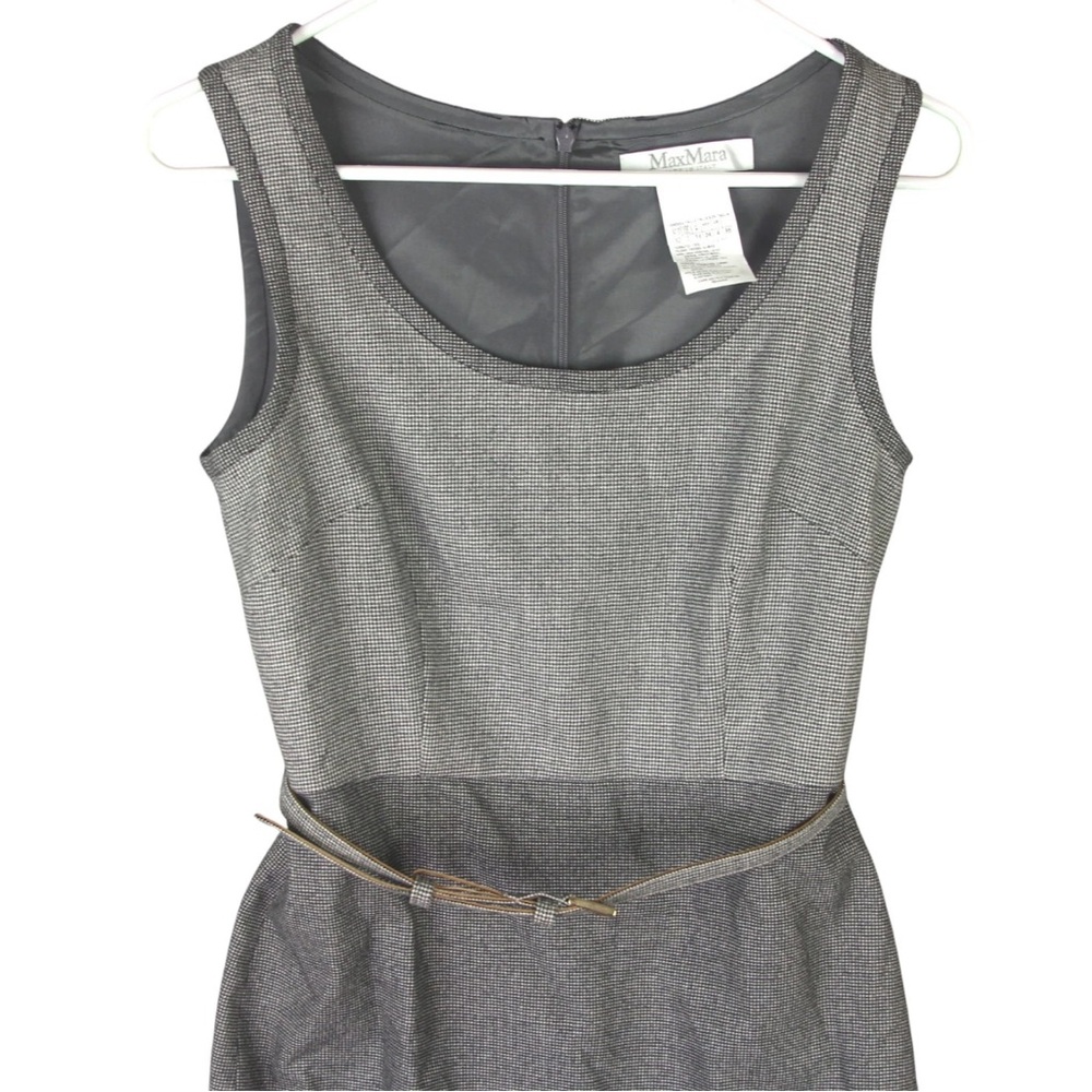 Max Mara Midi Sheath Dress US 2 Belted Sleeveless Wool Old Money Career Gray EUC - Picture 4 of 14